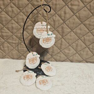 Vintage Terracotta Santa Face Ornaments Set of 6 2.5" x 2.5" Made in Korea